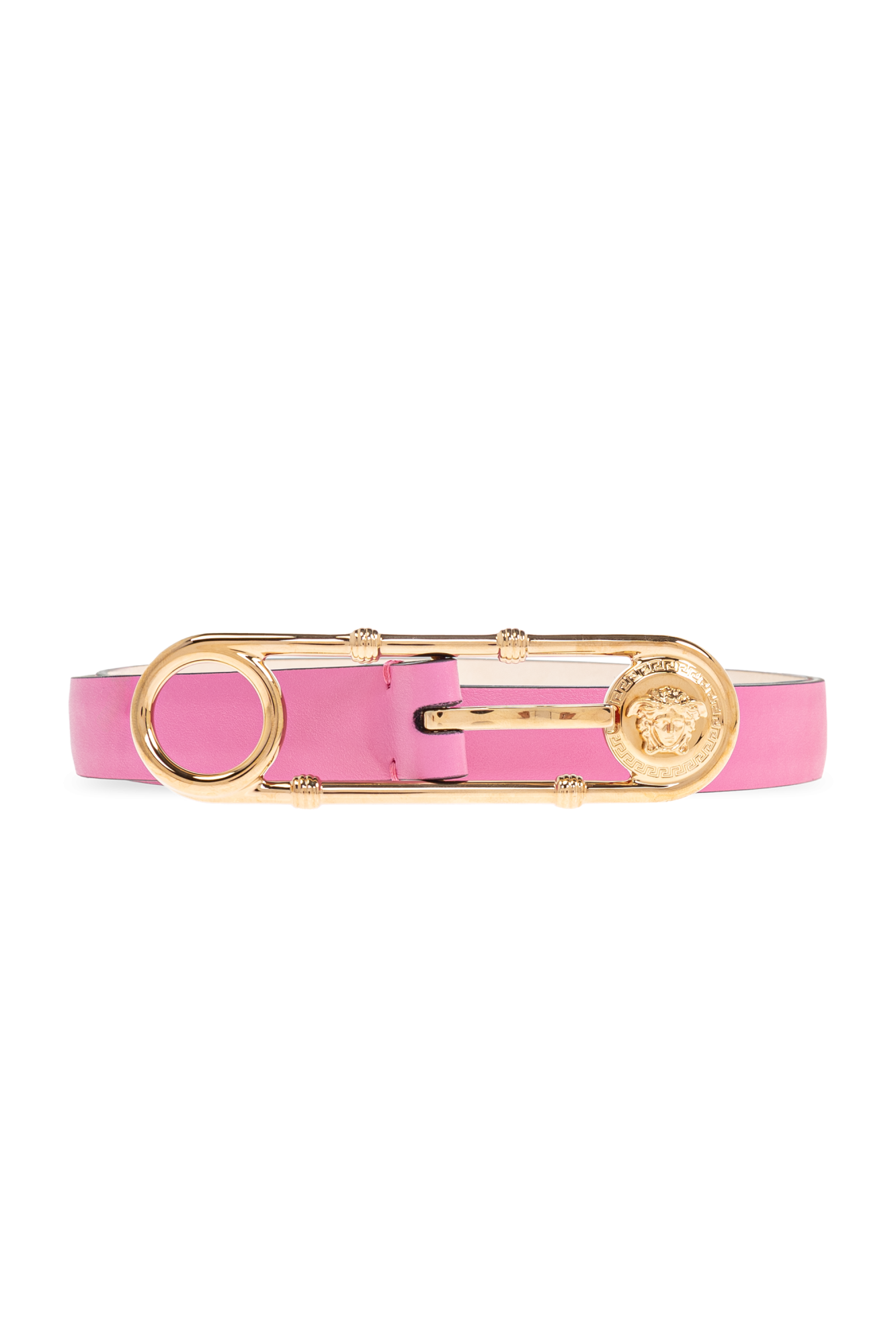 ベルト VERSACE Woman Belt Multicolor 1014415DV3T 1RB3V Versace Multi-Color Leather Trimmed Greeca Print Logo Belt
